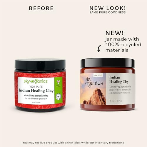Sky Organics Indian Healing Clay 16 oz Detoxifying Bentonite Clay Powder Exfoliating Face Mask Pore Cleaner Combination