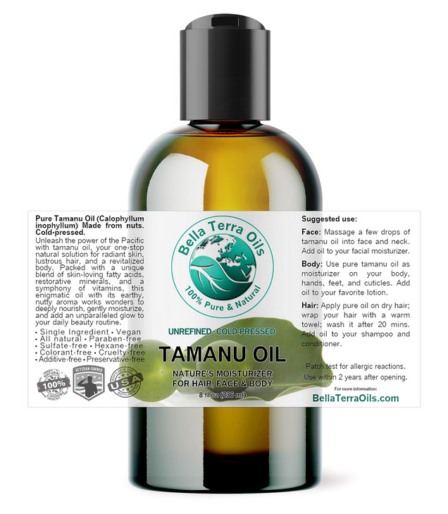 Bella Terra Oils Organic Tamanu Oil 2 oz ColdPressed Purity Loaded with Linoleic Oleic Acids Antioxidant Rich Ideal for