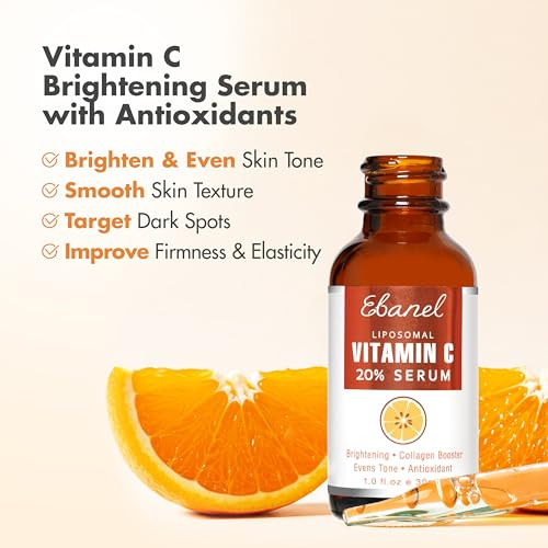 Ebanel Vitamin C Serum for Face with Ferulic Acid Retinol Vitamin B5 E Antioxidant Brightening Serum for Radiant Skin Ag
