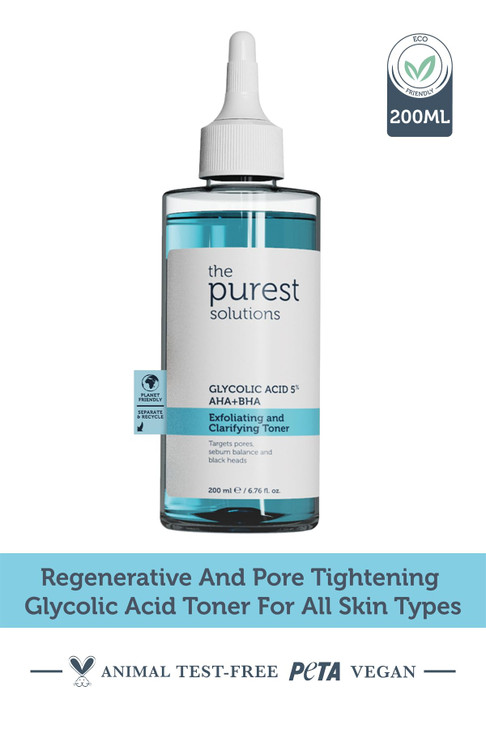 The Purest Solutions Exfoliating and Clarifying Toner Glycolic Acid 5 AHA BHA for All Skin Types Balance Sebum Secretion