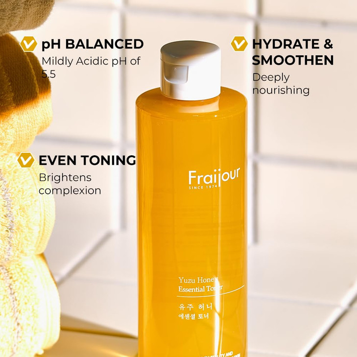 Fraijour Yuzu Honey Essential Toner Korean Hydrating Facial Toner with Honey Propolis Hyaluronic Acid Boosts Radiance Sm