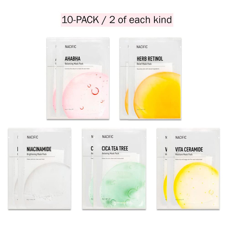 KOSBEAUTY NACIFIC Face Masks Skincare Korean Premium 10Sheet Variety Pack for Ultimate Skin Nourishment Hyaluronic Acid