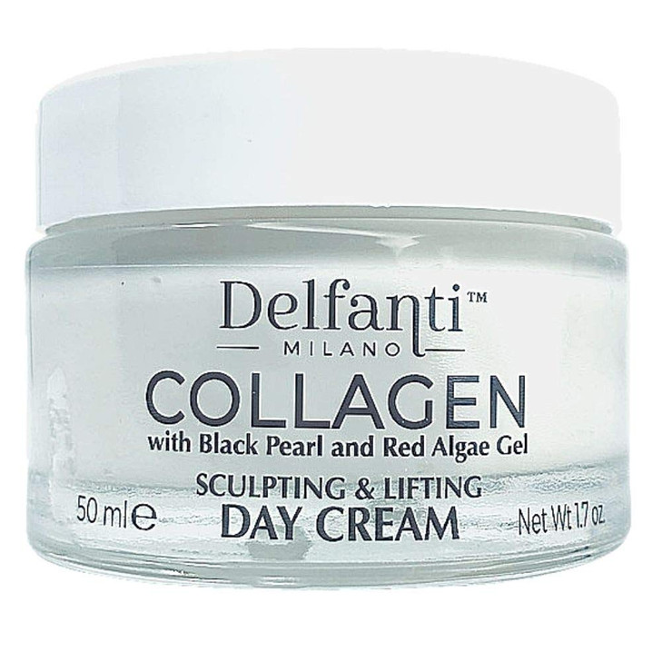 DelfantiMilano COLLAGEN SCULPTING AND LIFTING Day Face Cream Face and Neck Moisturizer with BLACK PEARL and RED ALGAE GE