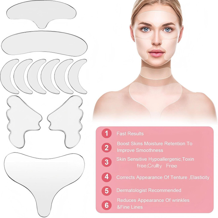 SATINIOR 11 Pieces Reusable Silicone Chest Wrinkle Pads Patches Silicone Neck Decollete Anti Wrinkle Patches Pad Forehea