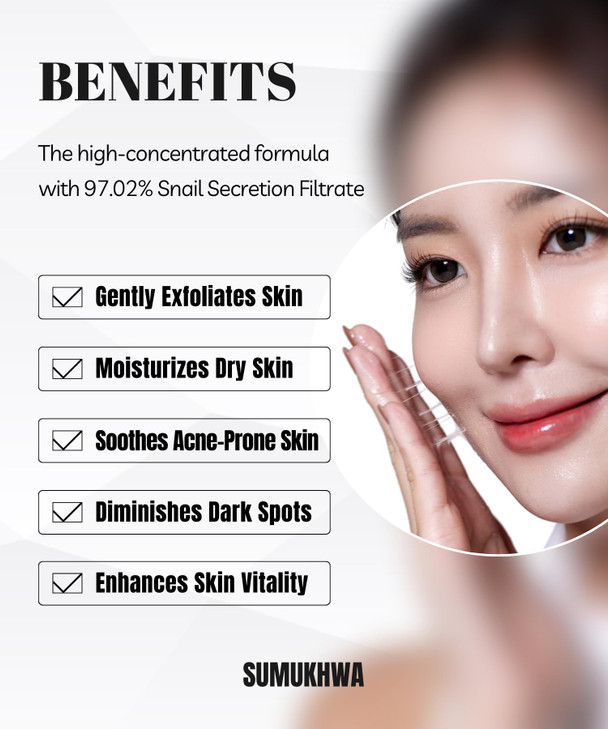 Sumukhwa Miracle Snail Mucin 97 Korean Skincare Large Size 150ml Snail Mucin Serum with Snail Secretion Filtrate 97 and