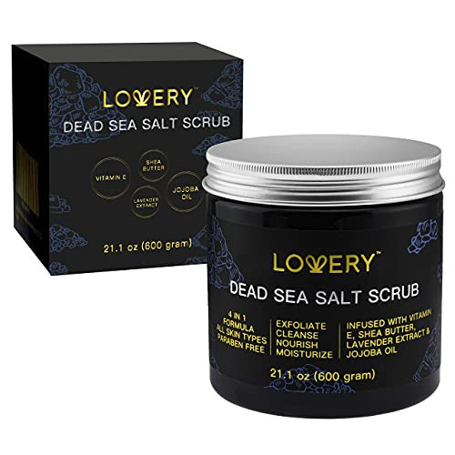 Dead Sea Salt Scrub Handmade Exfoliating Body Scrub for Women Men with Vitamin E Shea Butter Jojoba Oil Lavender Extract