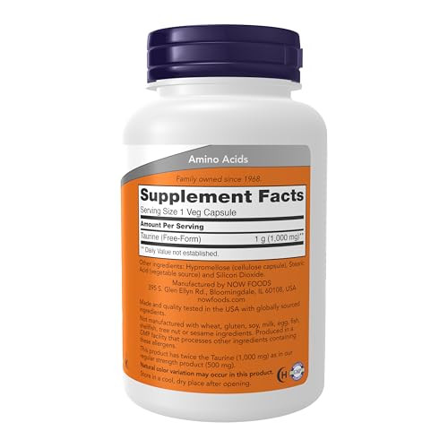 NOW Supplements, Taurine 1,000 mg, Double Strength, Nervous System Health*, 100 Veg Capsules online at globaldelivered
