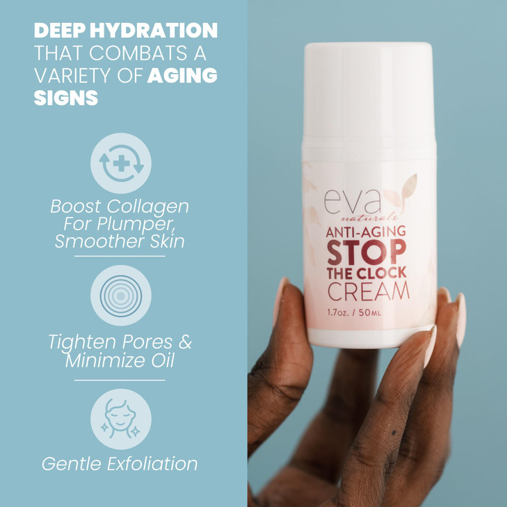 Eva Naturals Stop the Clock AntiAging Cream 17oz Face Moisturizer Visibly Reduces Wrinkles Facial Skin Care Products Wit