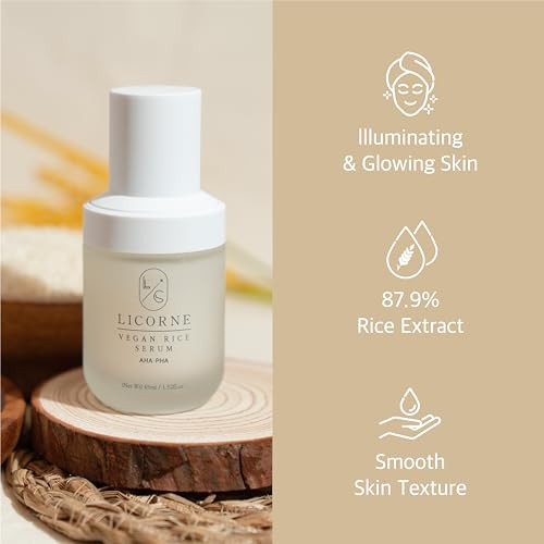 LICORNE Vegan Rice Bran Serum Daily Resurfacing Face Serum for Glass Skin AHAPHA Rice Water Extract for Rough Texture Po