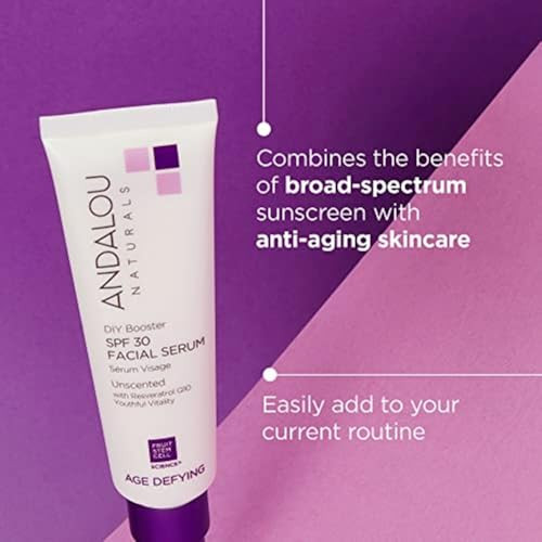 Andalou Naturals DIY Booster SPF 30 Facial Serum Unscented Anti Aging Face Sunscreen with Broad Spectrum Protection Mois