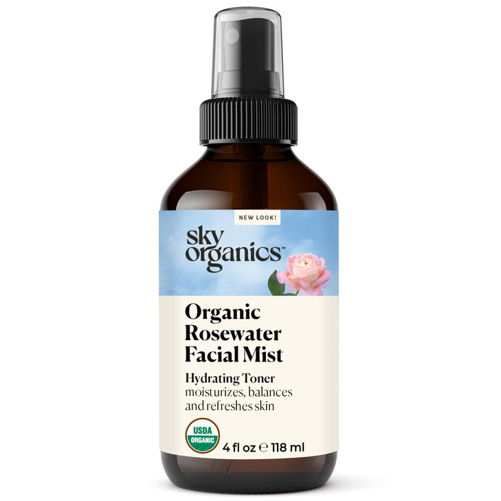 Sky Organics Organic Rosewater Facial Mist for Face 100 Pure SteamDistilled USDA Certified to Hydrate Balance Refresh 4
