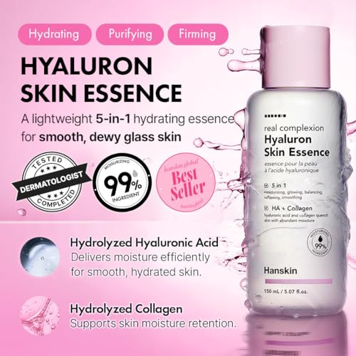 Hanskin Hyaluron Skin Essence Toner Korean Hydrating Toner for Glass Skin Hyaluronic Acid Collagen Lightweight Moisturiz
