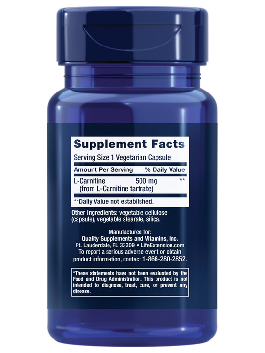 Life Extension L-Carnitine  500 mg, Energy Supplement, Memory Supplement  Free Form Amino Acid, Nitric Oxide Support, Healthy Blood Pressure  Glut online at globaldelivered