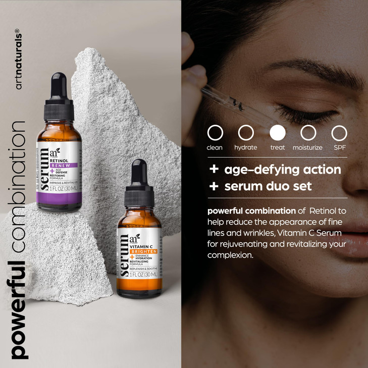 Vitamin C Serum Skin Care 2Piece Set Includes Retinol AntiAging Skin Brightening Hydrating Wrinkle Reduction Dark Spot C