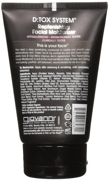 GIOVANNI Dtox System Replenishing Facial Moisturize Face Moisturizer Contains Super Antioxidants Acai Goji Berry Helps t