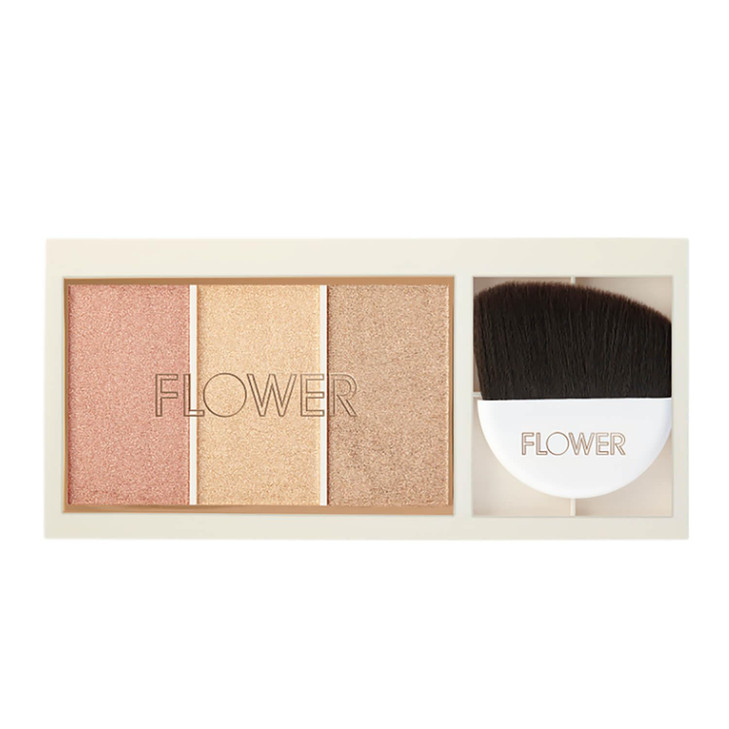 FLOWER Beauty By Drew Barrymore Shimmer Strobe Highlighting Palette Glowing Bronzer Powder Kit For Face Blendable Covera