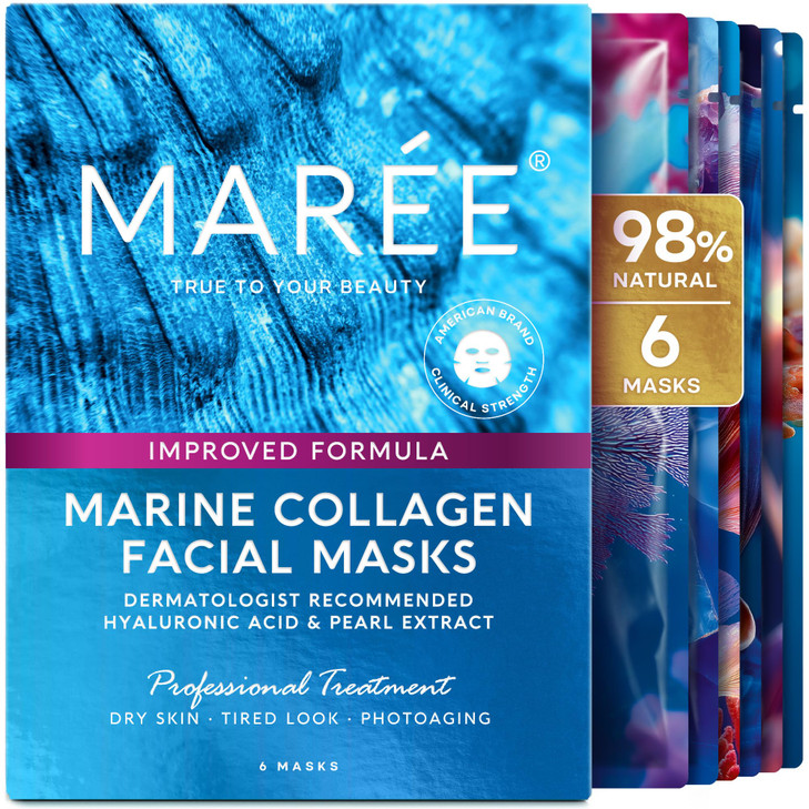 MAREE Collagen Facial Mask with Hyaluronic Acid Sheet Face Mask Skincare Centella Asiatica Green Red Algae Extract Hydra