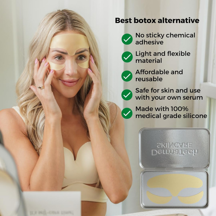 DermaTech Skincare Reusable Silicone Face Patches Set EcoFriendly Forehead Wrinkle Patches with Tin Case 100 Silicone Re