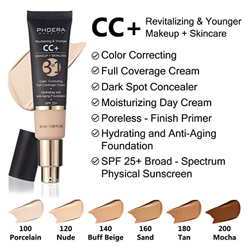 PHOERA CC Cream Foundation With SPFPHOERA Full Coverage Foundation Color Correcting CreamAnti Aging Hydrating Serum SPF