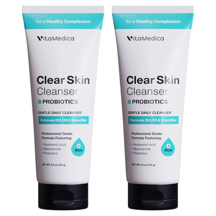 VitaMedica Clear Skin Probiotic Foaming Daily Face Wash Gentle WaterBased Gel Facial Cleanser for AcneProne Skin Moistur