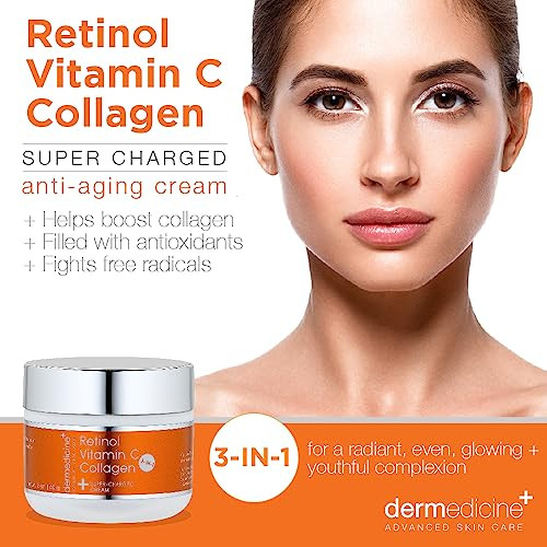 Vitamin C Retinol Collagen Super Charged AntiAging Cream for Face Pharmaceutical Grade Quality Helps Smooth Plump Fine L