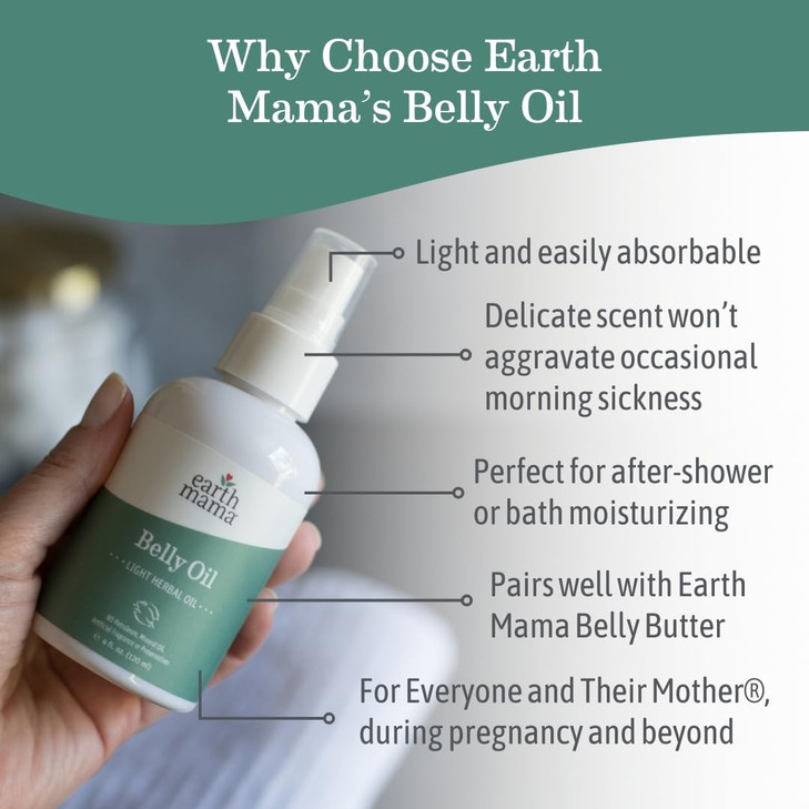 Earth Mama Belly Oil for Dry Skin Calendula Skin Care Moisturizer Oil to Encourage Natural Elasticity and Help Prevent S