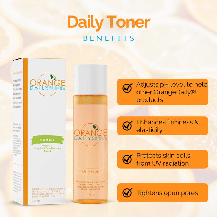 OrangeDaily Vitamin C Daily Toner for Healthier Looking Skin Alcohol Free and Enriched with Green Tea Algae Extract and