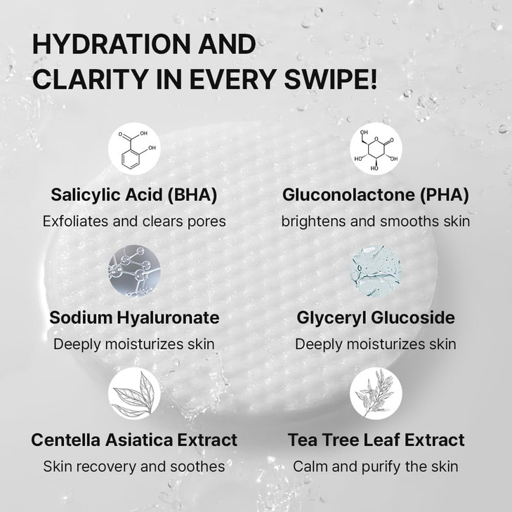 Needly Daily Toner Pad Exfoliating Facial Pads with BHA PHA Deep Hydration Pore Minimizer for Face Centella Tea Tree Hig