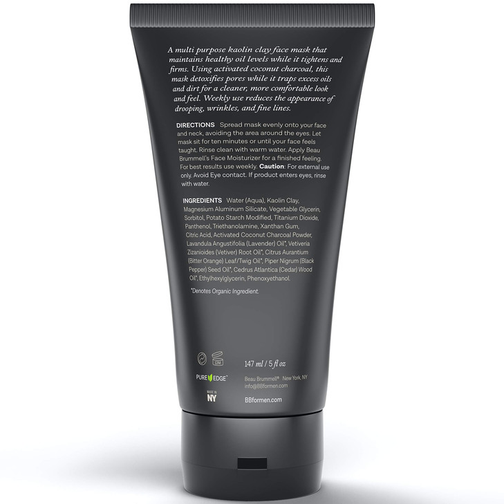 Beau Brummell Mens Face Mask Detoxifying Facial Treatment with Kaolin Clay Activated Charcoal Deep Cleansing Formula 5 F