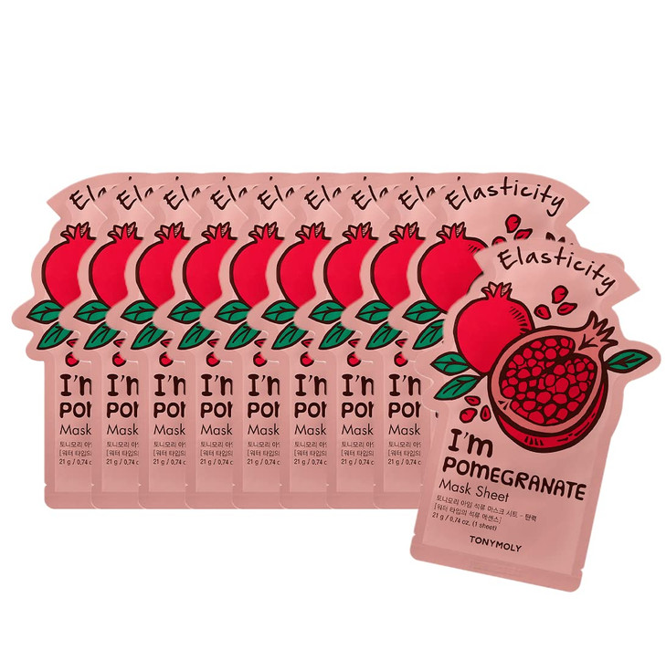 TONYMOLY Im Pomegranate Sheet Mask Korean Skincare Face Mask Hydrating Moisturizing Elasticity Boost VitaminInfused 10 P