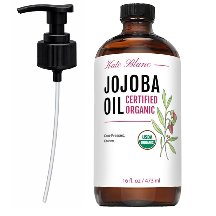 Kate Blanc Cosmetics Organic Jojoba Oil for Hair Skin Face 16oz 100 Pure Cold Pressed Natural Hexane Free Glass Bottle