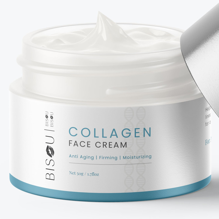 Bisou Skincare Collagen Face Neck Cream Antiaging Day Night Moisturizer with Hyaluronic Acid Reduces Fine Lines and Wrin
