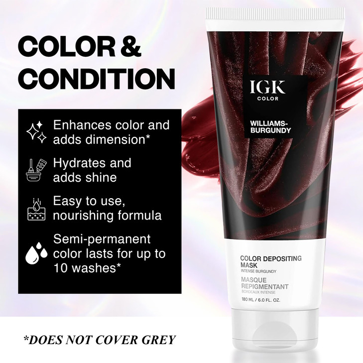 IGK Hair Gloss Toner Color Depositing Mask Intense Burgundy SemiPermanent Vegan Cruelty Free Williams Burgundy