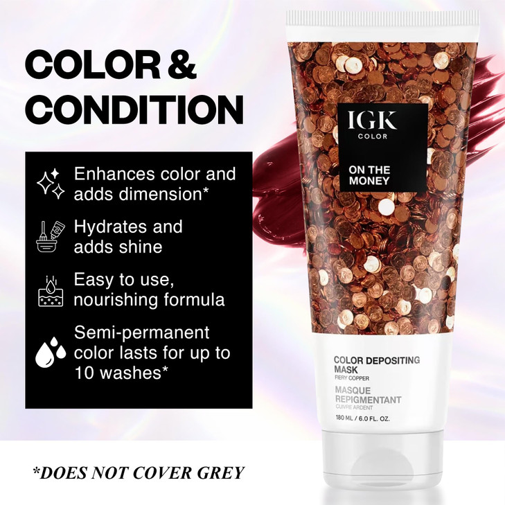IGK Hair Gloss Toner Color Depositing Mask Fiery Copper SemiPermanent Vegan Cruelty Free On The Money