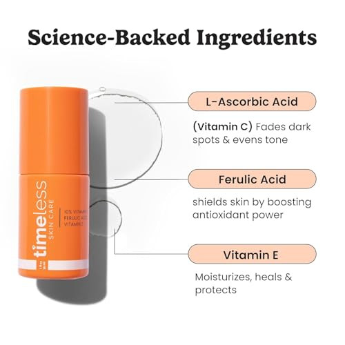 Timeless Skin Care Vitamin C Serum with Vitamin E Ferulic Acid Brightening Serum for Oily Dry Skin FragranceFree 1 oz