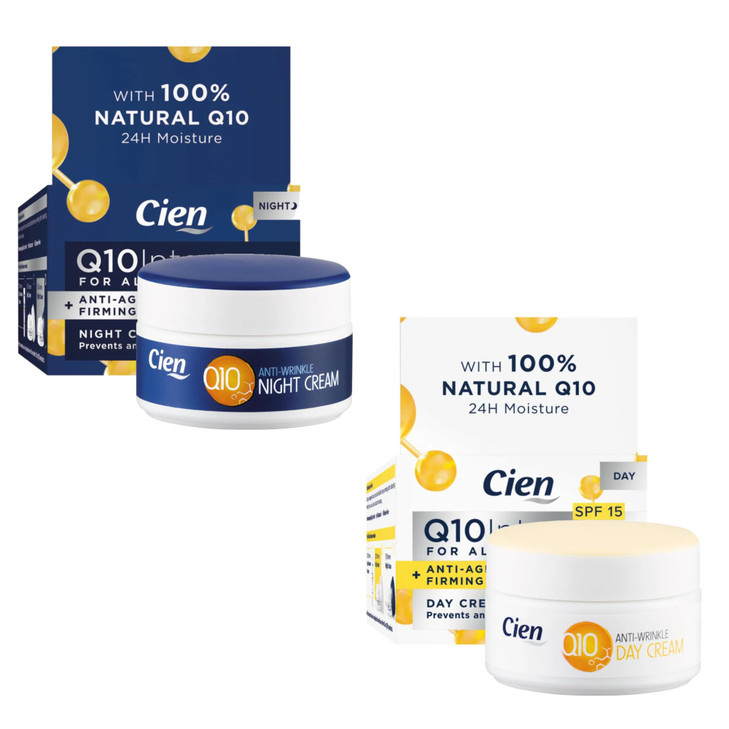 Set of 2 x 50 ml Cien AntiWrinkle DAY NIGHT CREAM with q10 Hyaluronic Acid Vitamin E by Cien