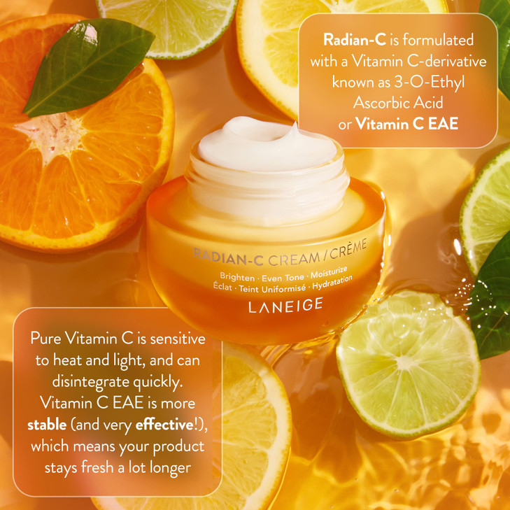 LANEIGE RadianC Cream Brightening Moisturizer with Vitamin C E for Dark Spots Dullness Radiant Skin Hypoallergenic Derma