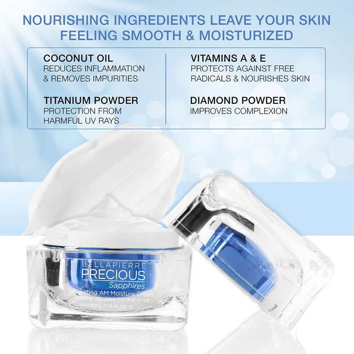 bellapierre Precious Sapphires Hydrating AM Moisture Cream Daily Facial Moisturizer with Coconut Oil Vitamin E NonGreasy