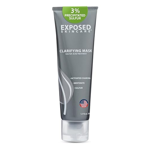 Exposed Skin Care Acne Treatment Mask with 3 Sulfur Activated Charcoal and Bentonite Oil Control Clarifying Face Mask fo
