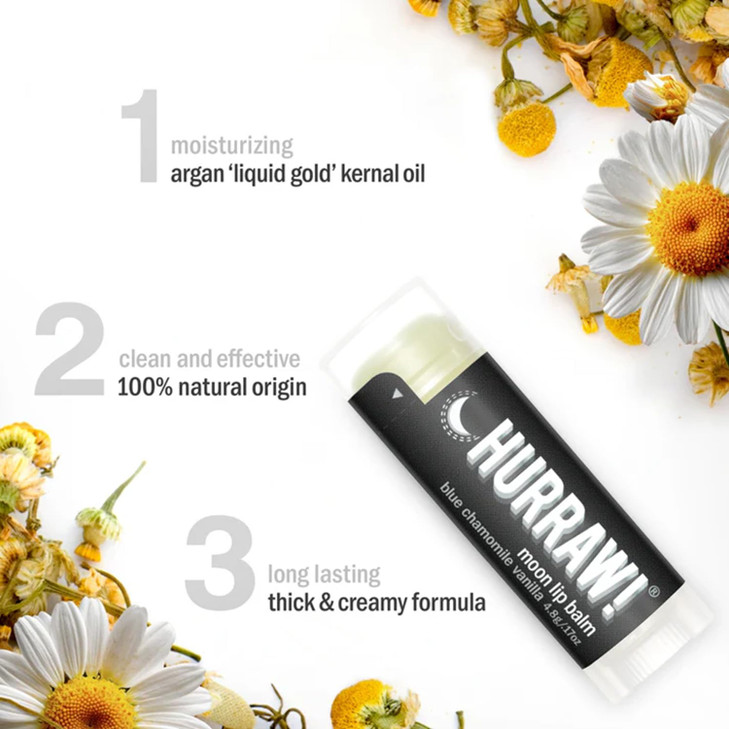Hurraw Moon Night Treatment Blue Chamomile Vanilla Lip Balm 5 Pack Organic Certified Vegan Cruelty and Gluten Free NonGM
