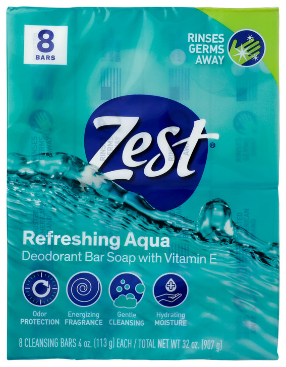 Zest 8-Bar Bath Size Soap, Aqua, 4 Ounce per bar, 8 bars, 32 Ounce online at globaldelivered