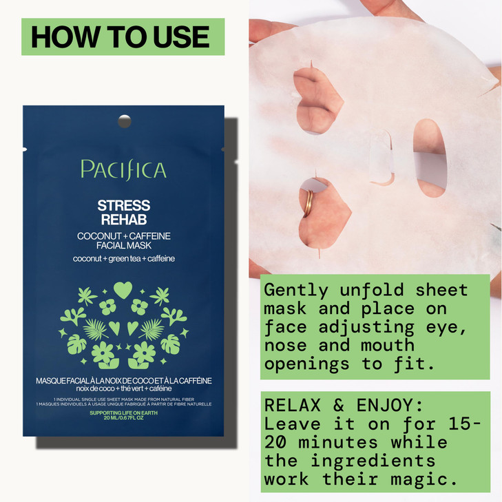 Pacifica Beauty Skin Rehab Coconut and Caffeine Facial Mask Skincare Green Tea Puffiness Face Mask Sheet Mask Face Care