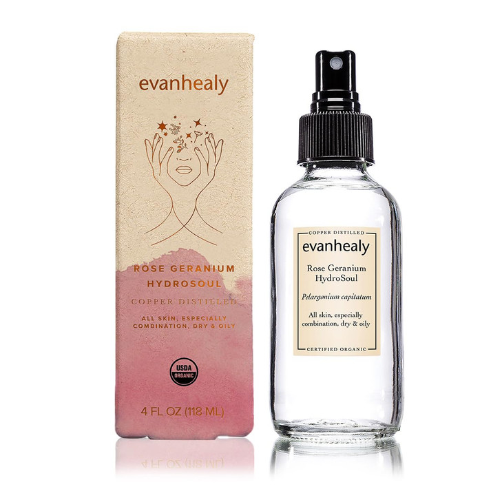 evanhealy Rose Geranium HydroSoul Copper Distilled Hydrosol Gentle Astringent Organic Facial Tonic Balancing Face Toner