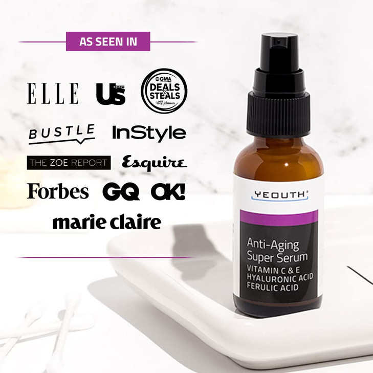 YEOUTH Anti Aging Serum for Face with Hyaluronic Acid Ferulic Acid Vitamin C and E Hydrating Face Serum for Women and Me