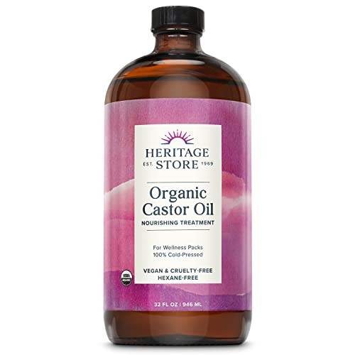 HERITAGE STORE Organic Castor Oil 32oz Glass Bottle Nourishing Treatment for Hair and Skin Care Eyelash Serum for Eyelas