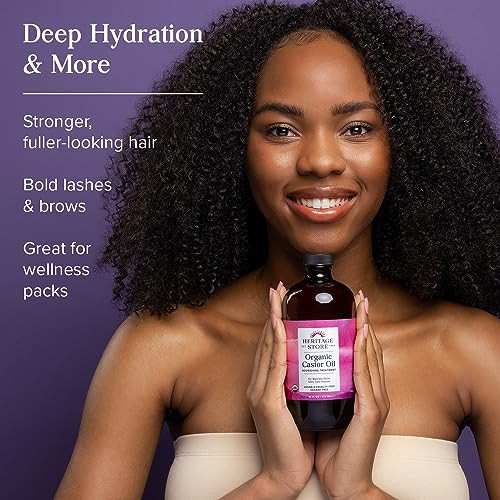 HERITAGE STORE Organic Castor Oil 32oz Glass Bottle Nourishing Treatment for Hair and Skin Care Eyelash Serum for Eyelas