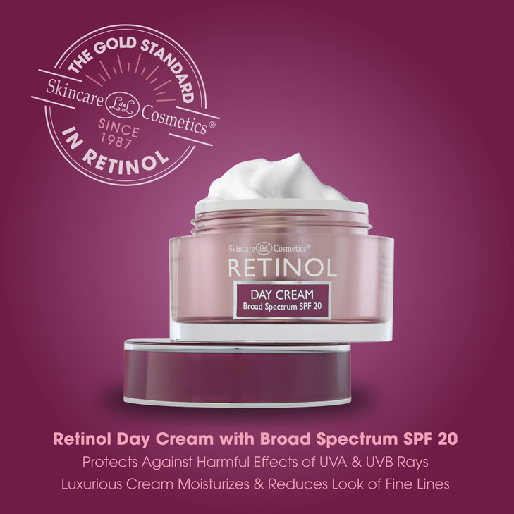 LIVAURA Retinol Day Cream Broad Spectrum SPF 20 Protects Harmful Effects of UVA UVB Rays Luxurious Cream Moisturizes Red