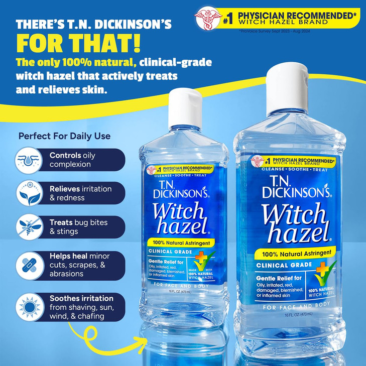 TN Dickinsons Witch Hazel Astringent for Face and Body 100 Natural 6 Count