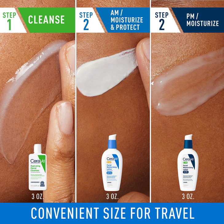CeraVe AM Face Moisturizer with SPF PM Face Moisturizer Hydrating Face Wash Skin Care Routine for Morning Night Travel S
