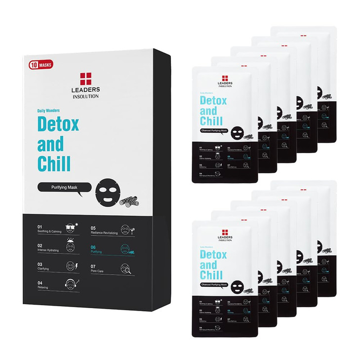 Leaders Insolution Daily Wonders Detox and Chill Facial Mask Sheet Activated Charcoal Purifying Pore Minimizing Exfoliat